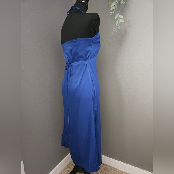 Urban Outfitters Blue Silky Maxi Dress With Side Slit - small - Picture 8 of 13